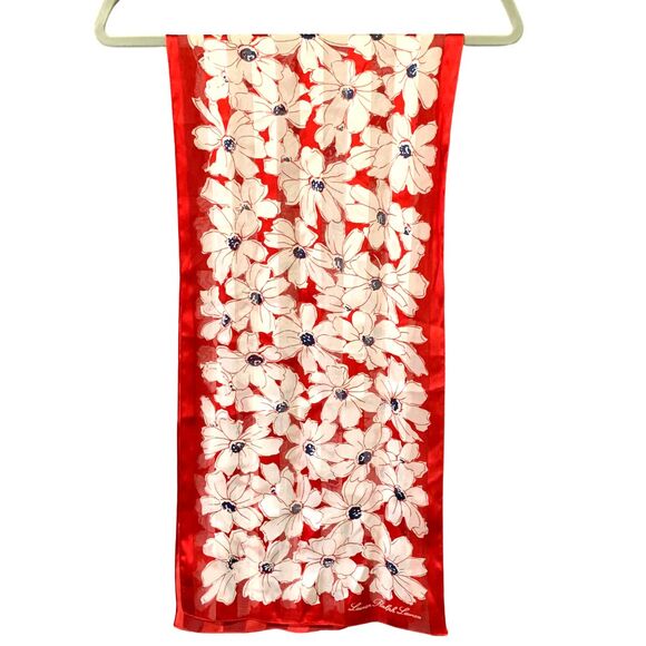 Ralph Lauren Floral 100% Silk Scarf Red and White 12” X 54” - Picture 3 of 4